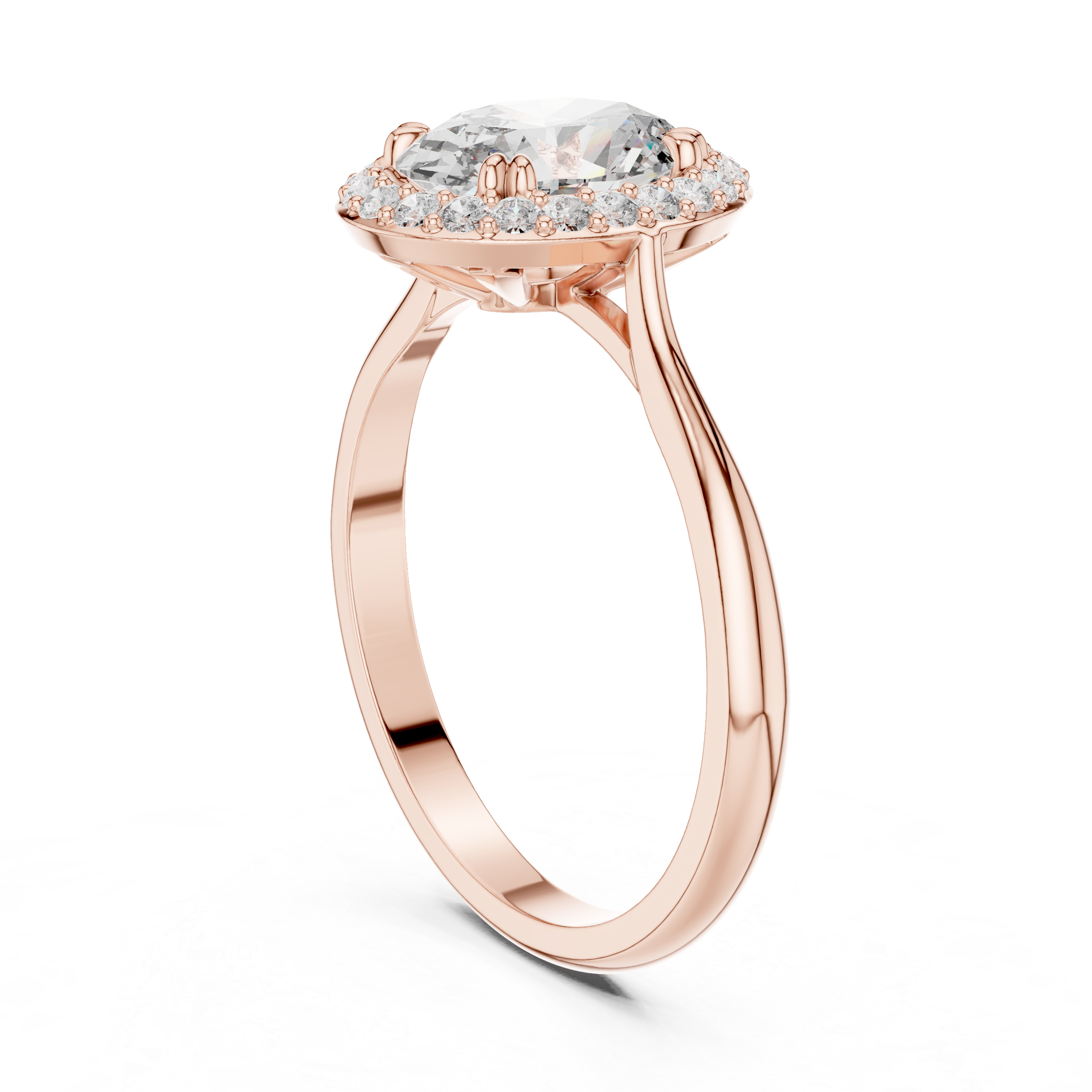 Olivia - Oval Solitaire Halo Cathedral Verlobungsring aus 14k Roségold mit einem funkelnden, laborgezüchteten Diamanten - handgefertigt & nachhaltig - von Labgrownlove