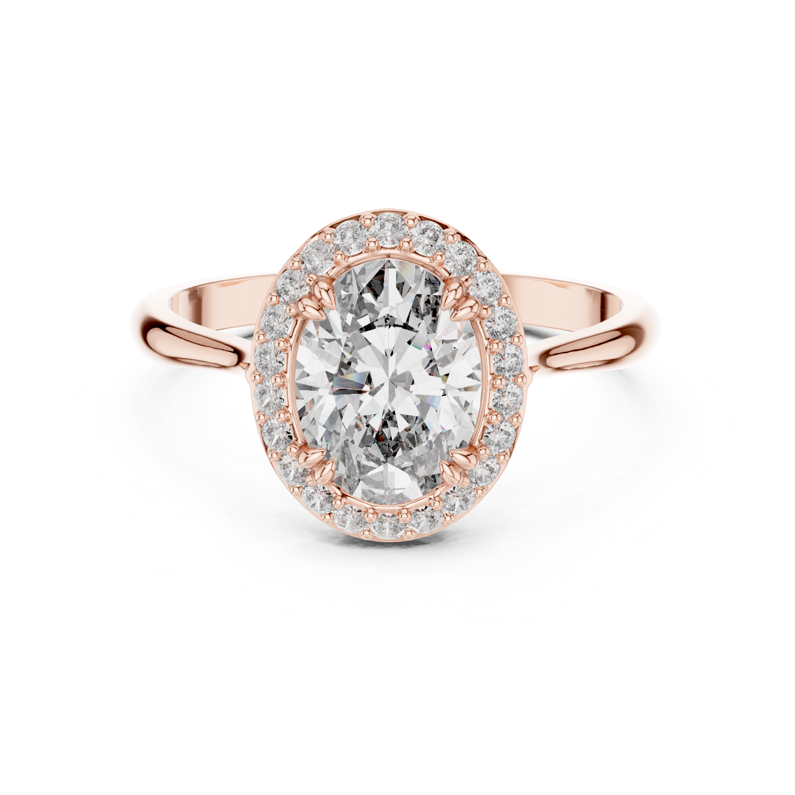 Olivia - Oval Solitaire Halo Cathedral Verlobungsring aus 14k Roségold mit einem funkelnden, laborgezüchteten Diamanten - handgefertigt & nachhaltig - von Labgrownlove