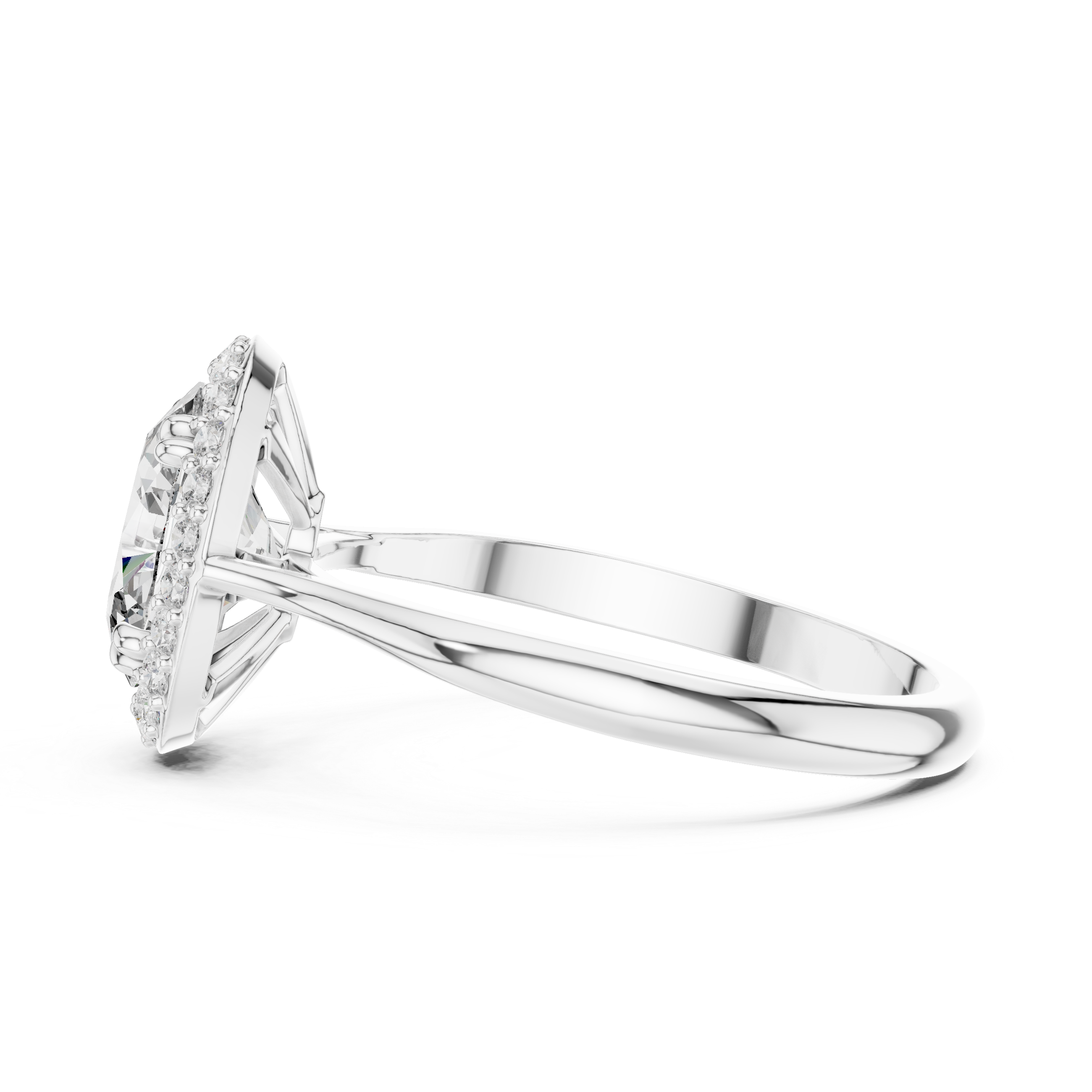 Olivia - Oval Solitaire Halo Cathedral Verlobungsring aus 14k Weißgold mit einem funkelnden, laborgezüchteten Diamanten - handgefertigt & nachhaltig - von Labgrownlove
