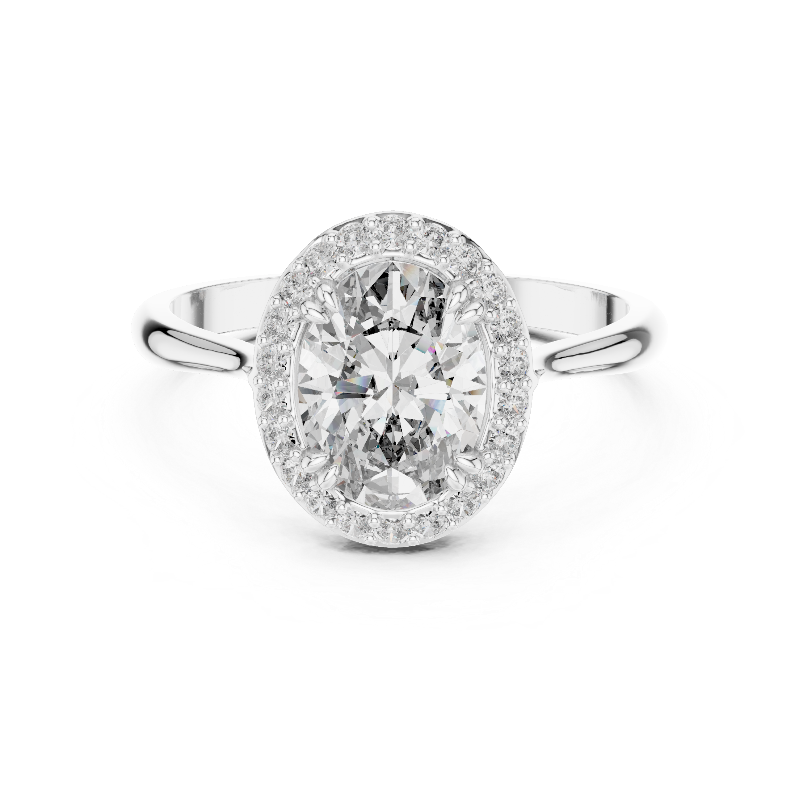 Olivia - Oval Solitaire Halo Cathedral Verlobungsring aus 14k Weißgold mit einem funkelnden, laborgezüchteten Diamanten - handgefertigt & nachhaltig - von Labgrownlove