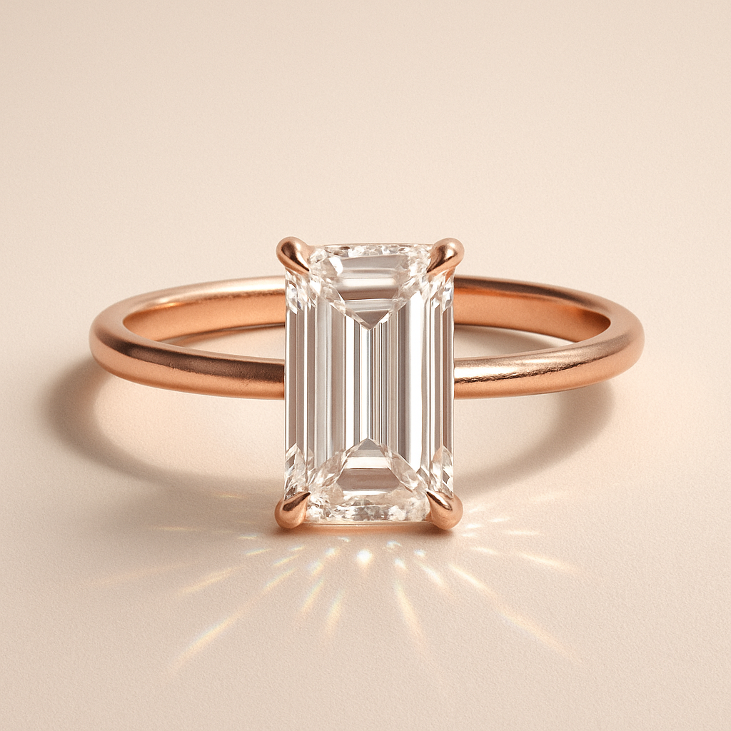 Celina Emerald Solitär Verlobungsring aus 14k Roségold mit einem funkelnden, laborgezüchteten Diamanten – handgefertigt, nachhaltig, von Labgrownlove