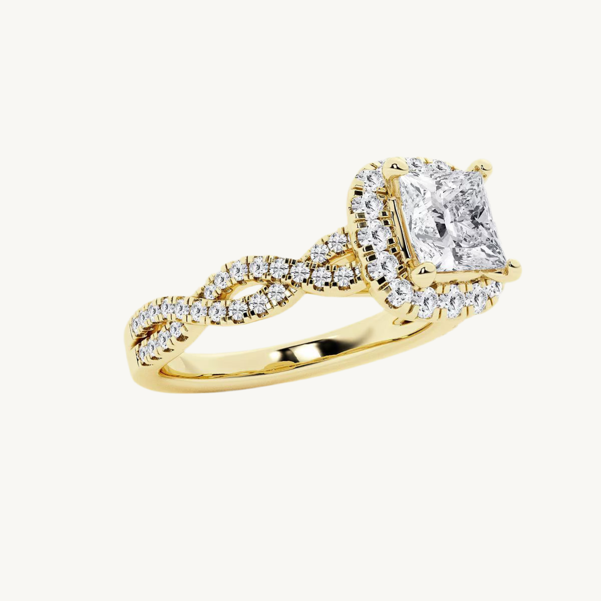 „Luna“ Halo Princess Lab grown Diamant Verlobungsring Ringe Lab Diamond Labgrownlove Handgefertigt Jetzt einkaufen gelb