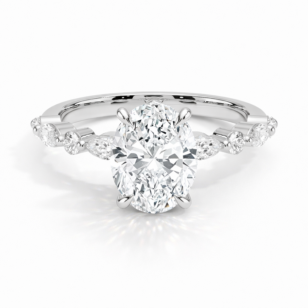 Chelsea - Oval Pavé Verlobungsring aus 14k Weißgold mit einem funkelnden, laborgezüchteten Diamanten - handgefertigt & nachhaltig - von Labgrownlove