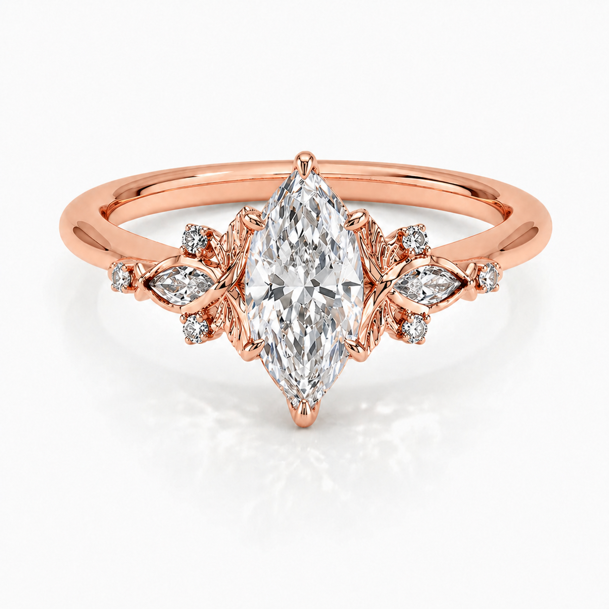 Marta Marquise Cluster Vintage Verlobungsring aus 14k Roségold mit einem funkelnden, laborgezüchteten Diamanten – handgefertigt, nachhaltig, von Labgrownlove