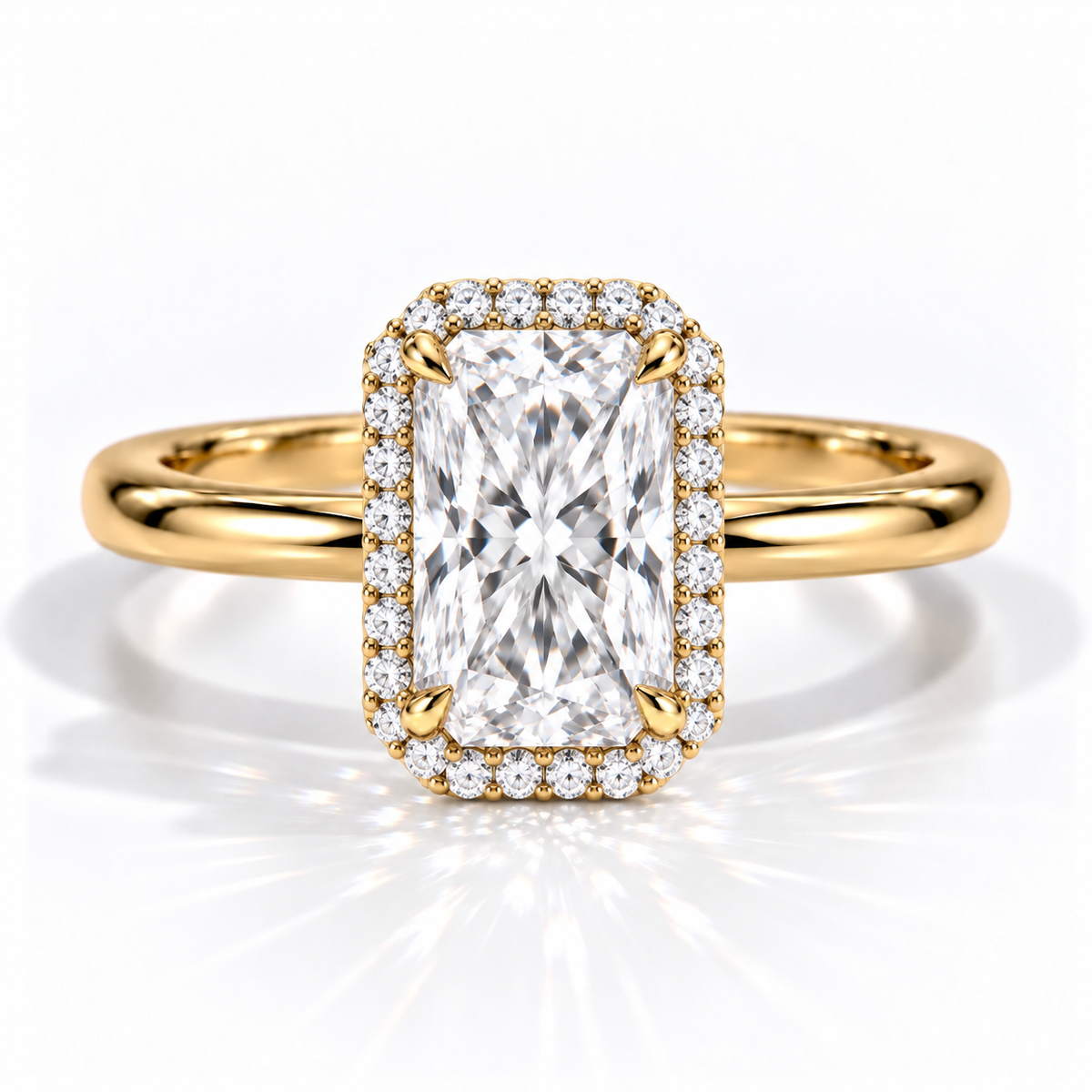 Radiant Halo-Verlobungsring aus Gelbgold mit Labordiamant