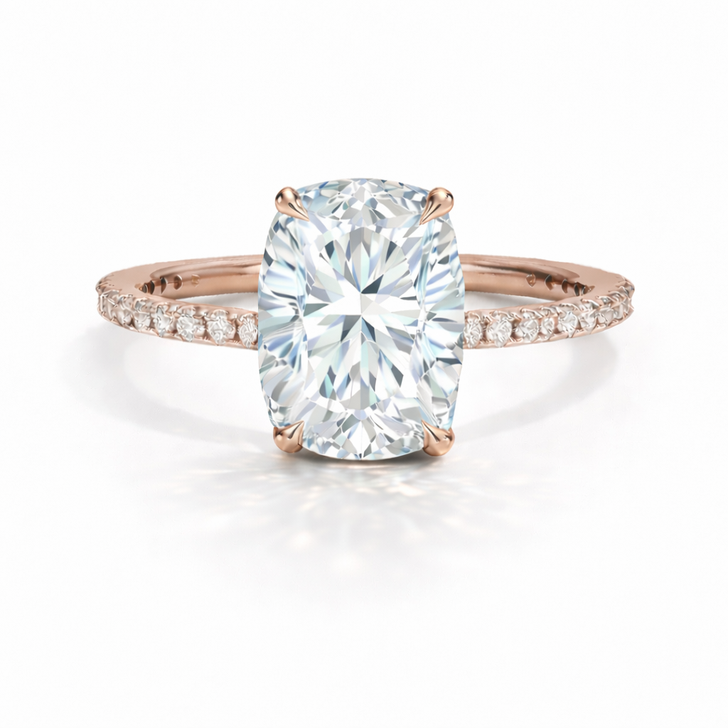 Stella - Elongated Cushion hidden Halo Pavé Laborgezüchteter Diamant