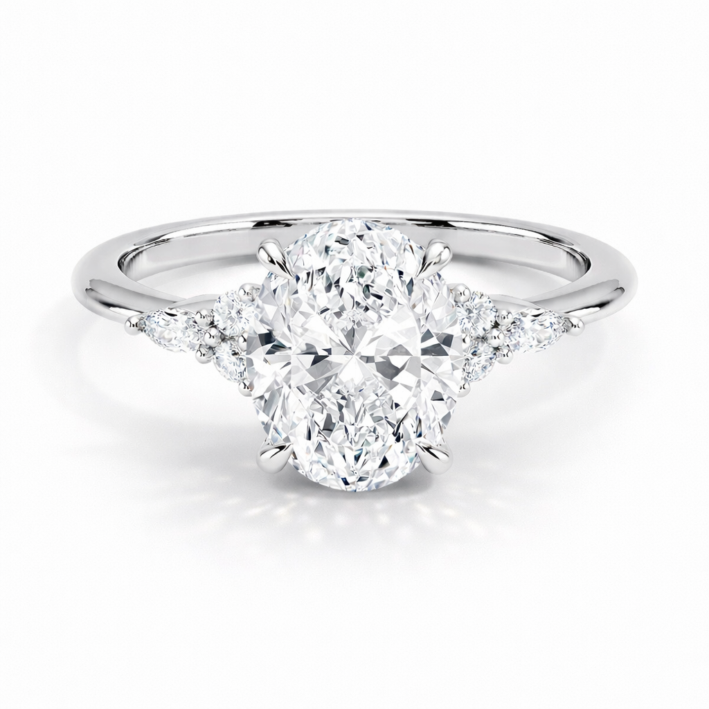 Flores - Oval Triology Verlobungsring aus 14k Weißgold mit einem funkelnden, laborgezüchteten Diamanten - handgefertigt & nachhaltig - von Labgrownlove