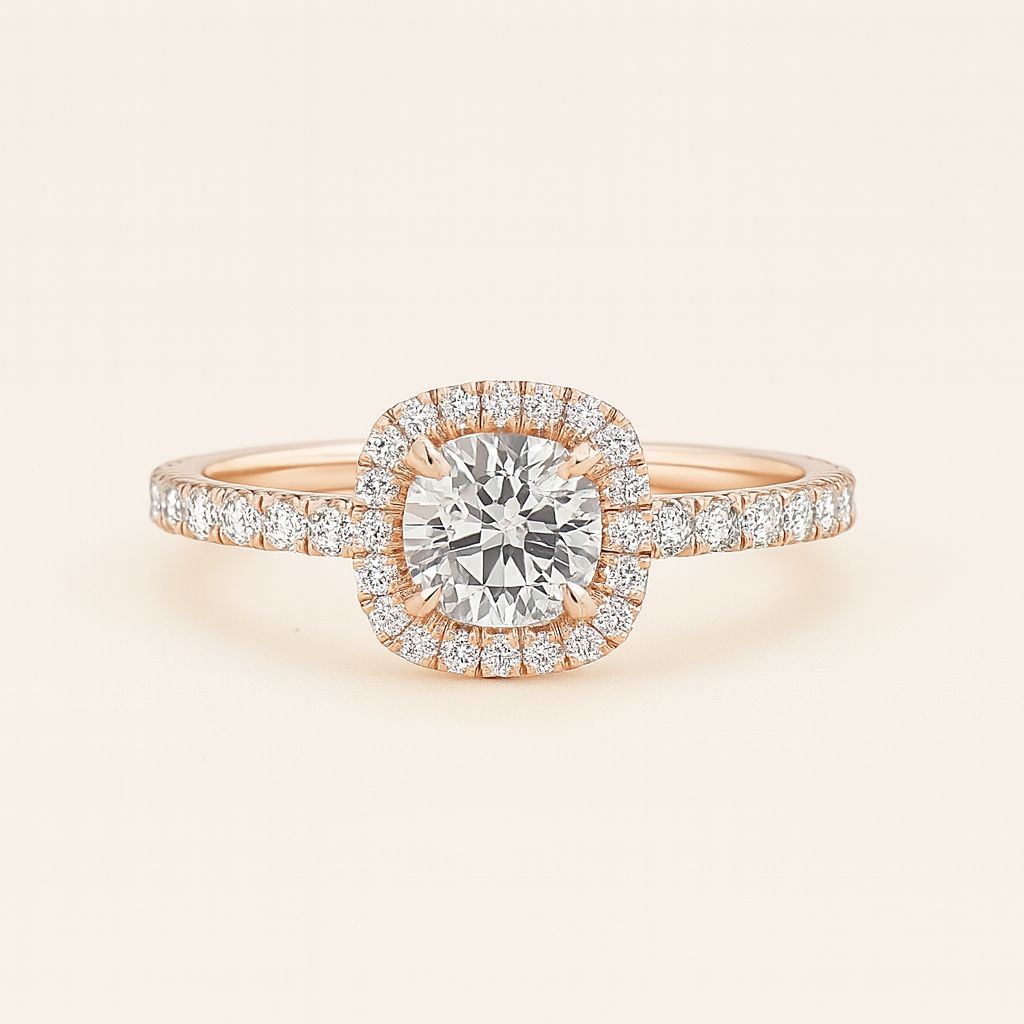 „Susi“ Halo Kissen Lab grown Diamant Ringe Lab Diamond Labgrownlove Handgefertigt Jetzt einkaufen rose gold verlobung