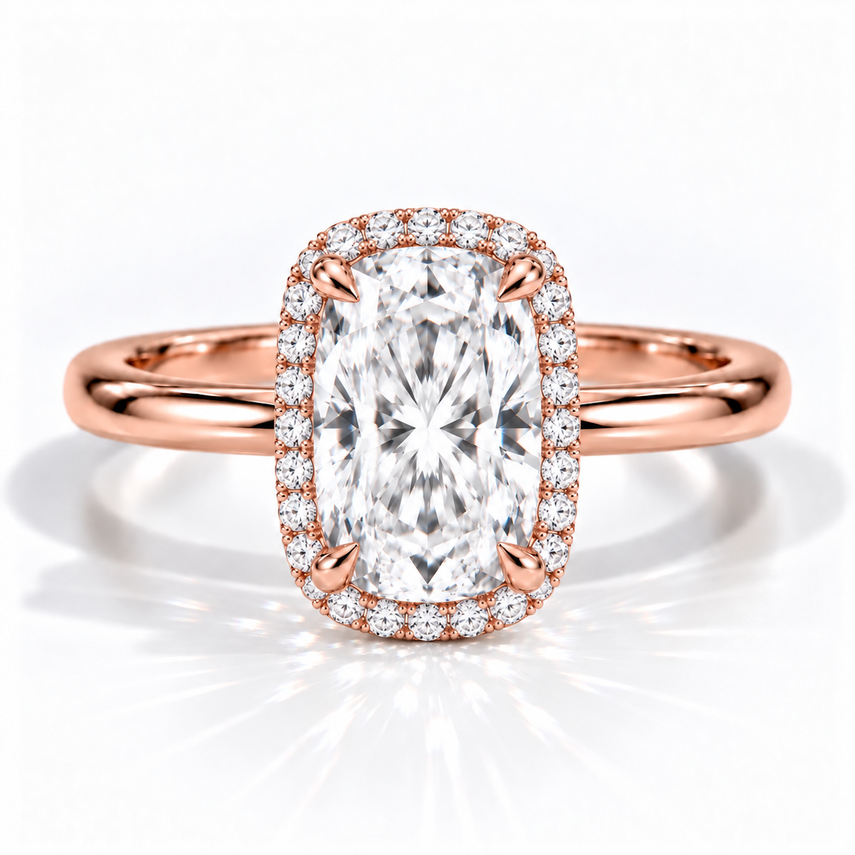 Cushion Halo-Verlobungsring aus Roségold mit Labordiamant