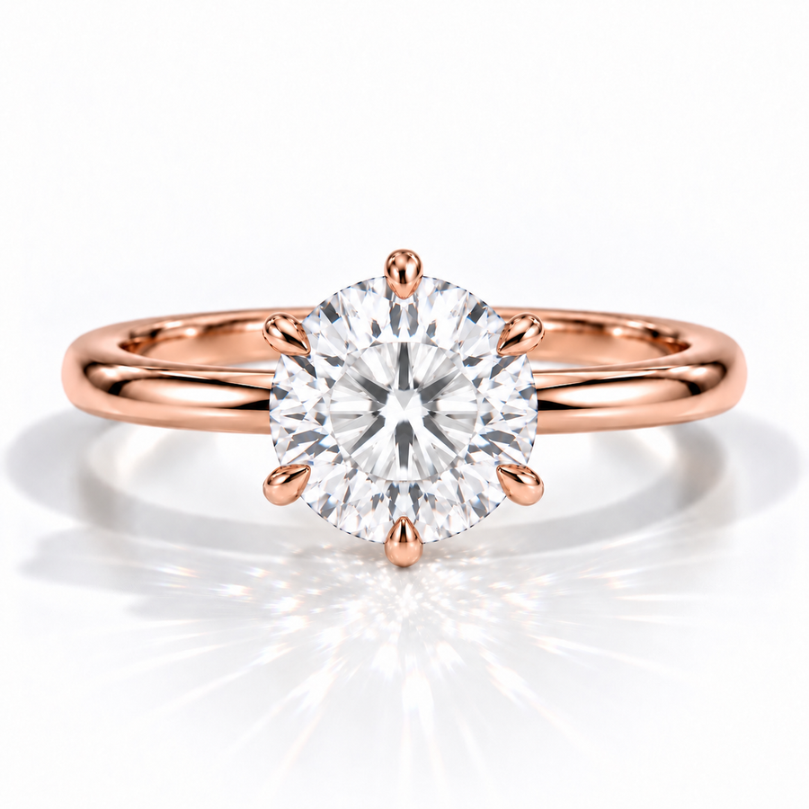 Runder Verlobungsring aus 14 Karat Roségold mit Labordiamant und Hidden Halo und Galerieschiene