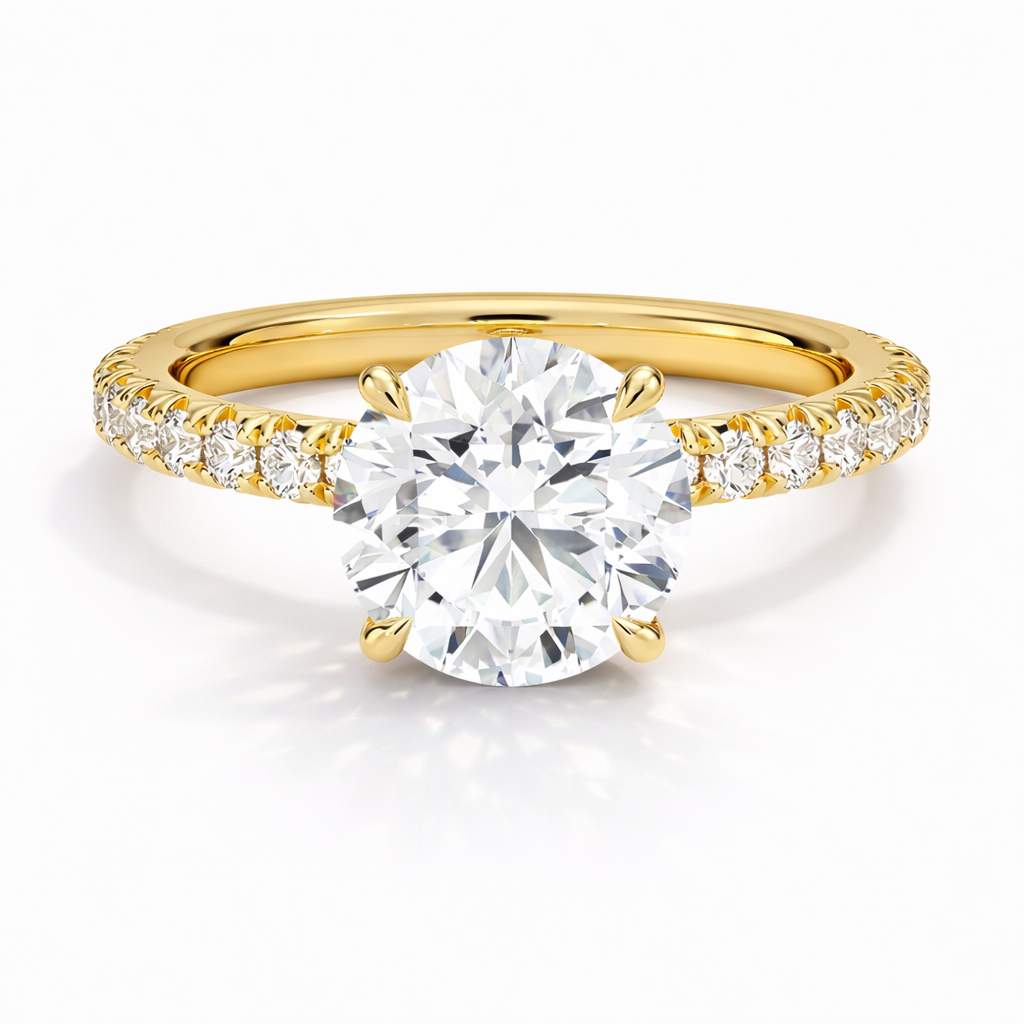 Lizzy - Rund Pavé Verlobungsring aus 14k Gelbgold mit einem funkelnden Diamanten- laborgezüchtet, handgefertigt & nachhaltig - von Labgrownlove