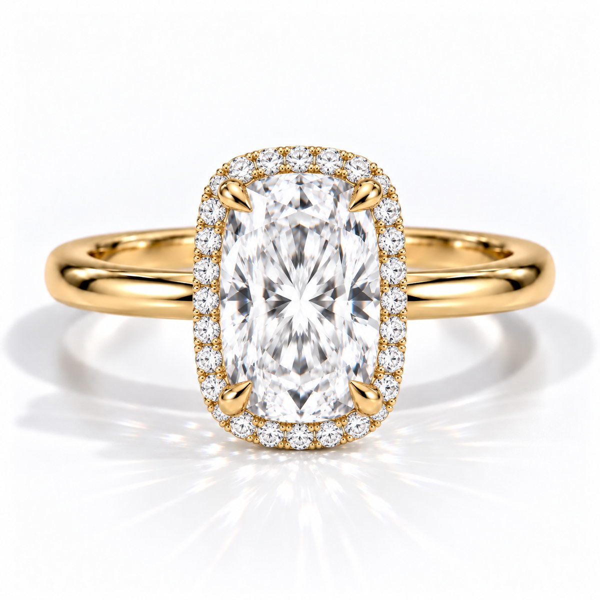 Cushion Halo-Verlobungsring aus Gelbgold mit Labordiamant
