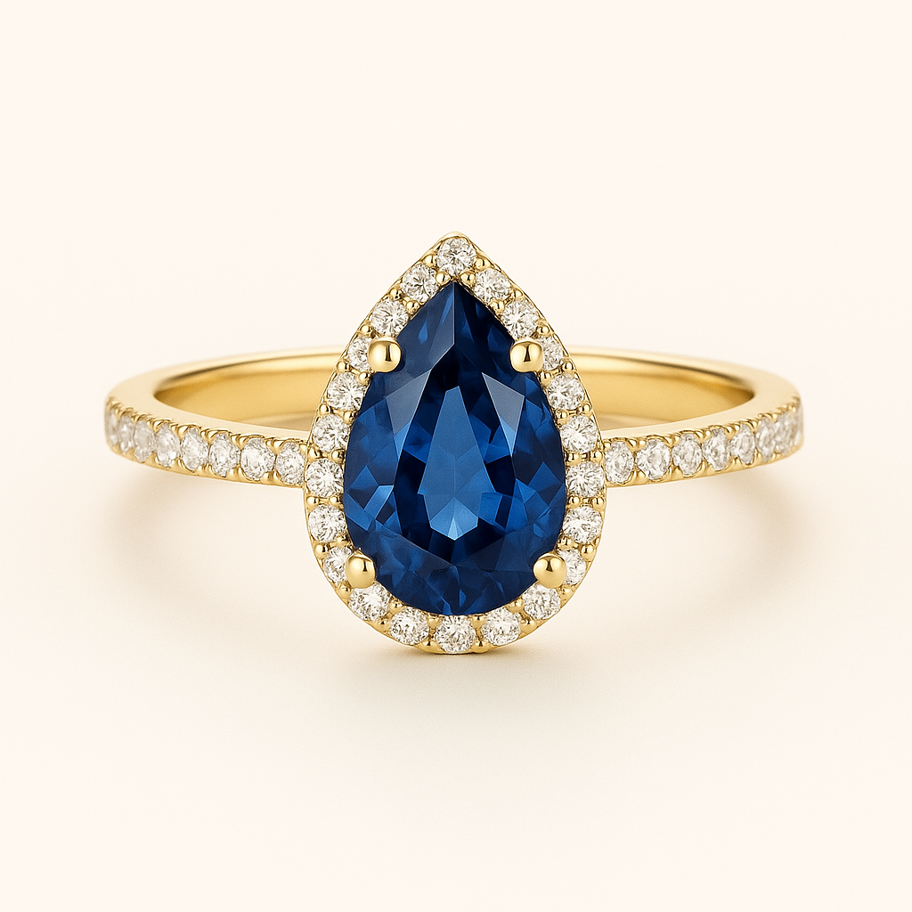 „Diana“ Halo Tropfen Lab grown Diamant Ringe Lab Diamond Labgrownlove Handgefertigt Jetzt einkaufen birnenförmig blau