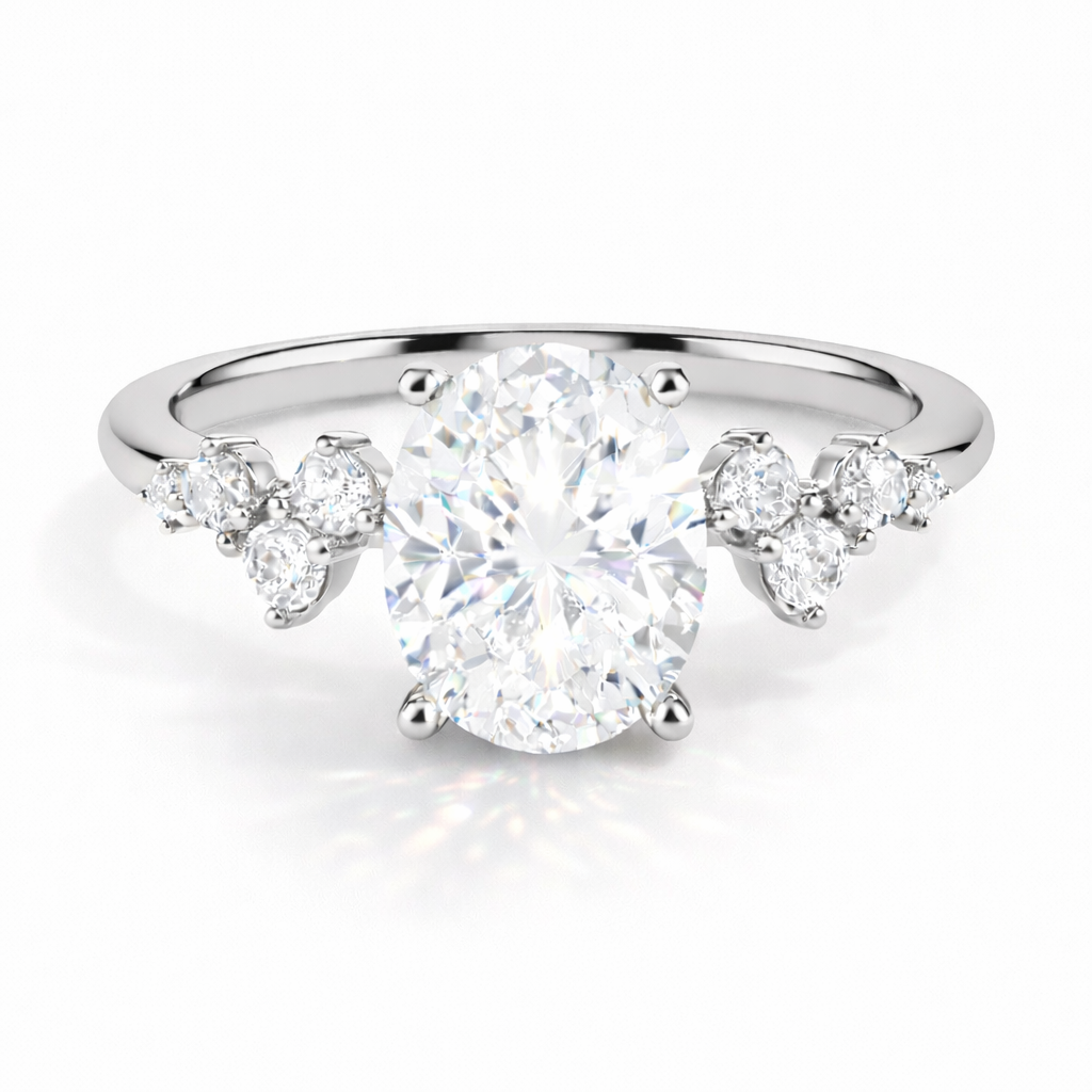 Floral - Oval Verlobungsring aus 14k Weißgold mit einem funkelnden, Laborgezüchteten Diamanten - handgefertigt & nachhaltig - von Labgrownlove