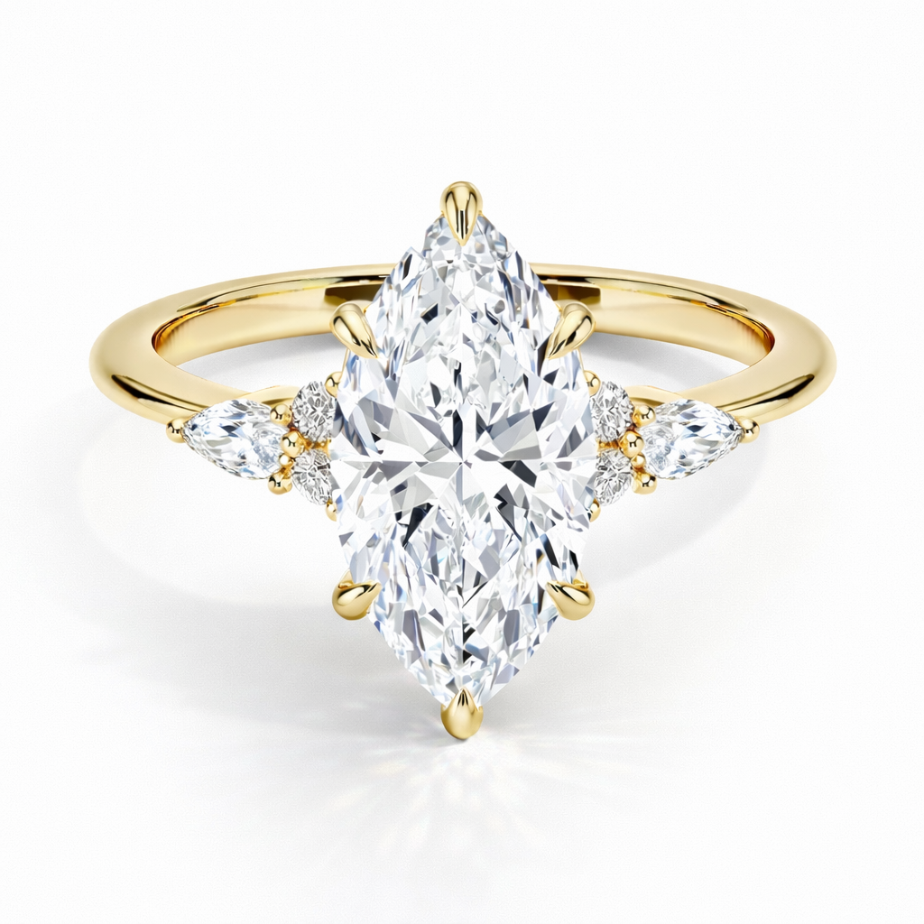 Chanel - Marquise Triology Verlobungsring aus 14k Gelbgold mit einem funkelnden, laborgezüchteten Diamanten - handgefertigt & nachhaltig - von Labgrownlove