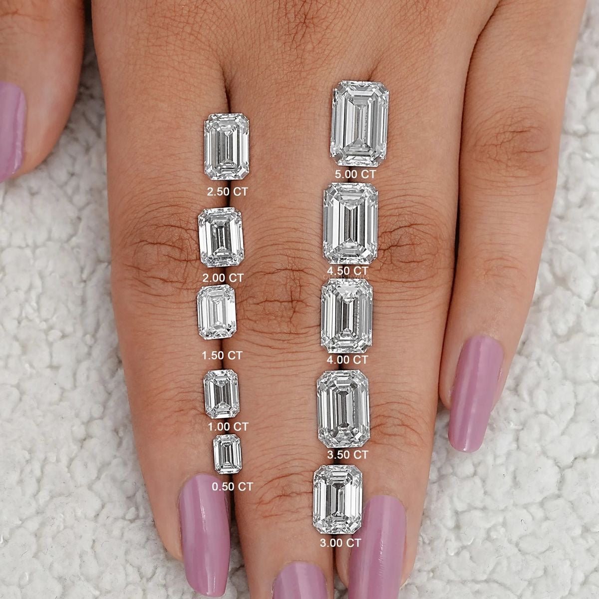 Emerald-Cut Diamant Größenvergleich in verschiedenen Karatgrößen (0,50–5,00 ct) – funkelnd, nachhaltig & laborgezüchtet – von Labgrownlove
