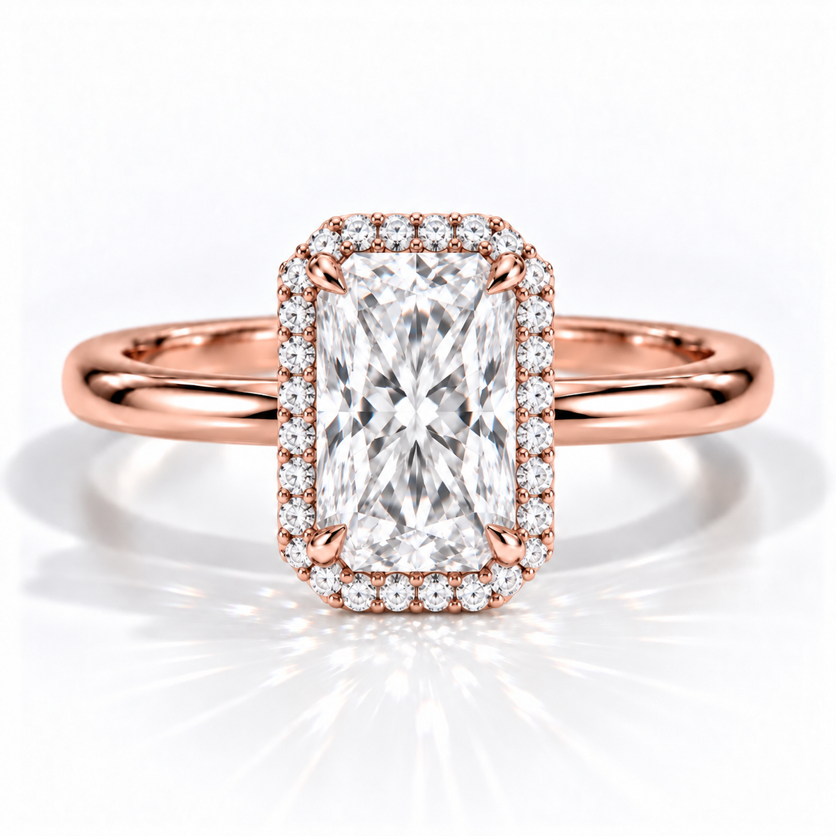 Radiant Halo-Verlobungsring aus Roségold mit Labordiamant