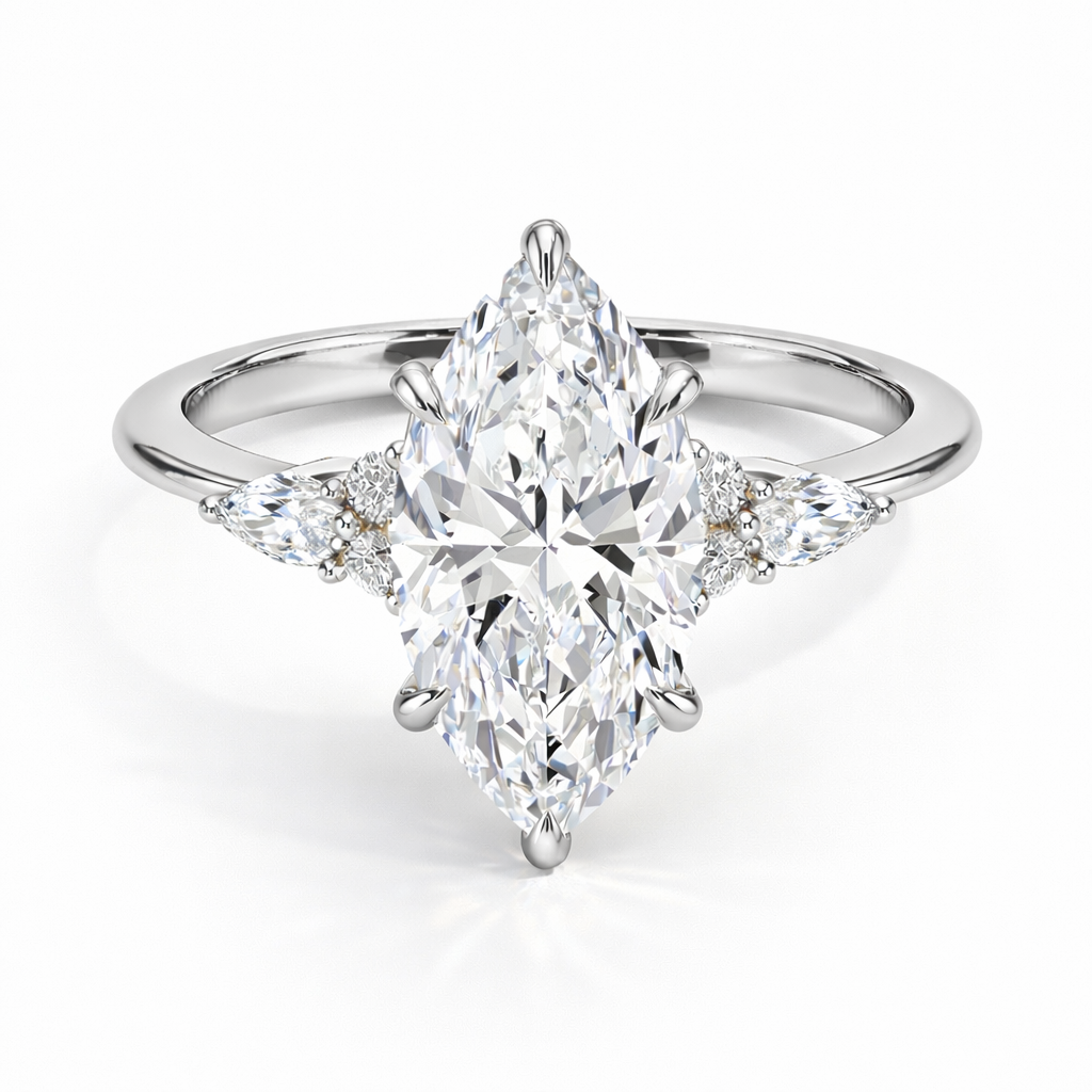 Chanel - Marquise Triology Verlobungsring aus 14k Weißgold mit einem funkelnden, laborgezüchteten Diamanten - handgefertigt & nachhaltig - von Labgrownlove