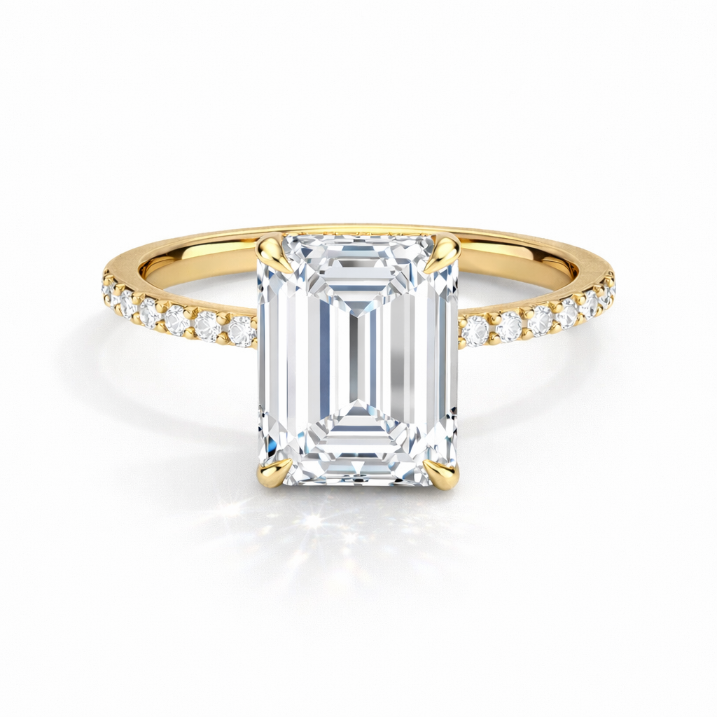 Shelly - Emerald Pavé hidden Halo Verlobungsring aus 14k Gelbgold mit einem funkelnden, laborgezüchteten Diamanten - handgefertigt & nachhaltig - von Labgrownlove