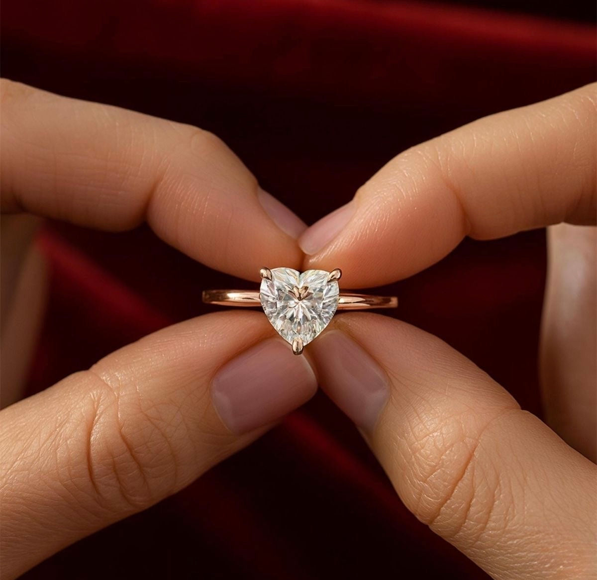 Lisa Herz Solitär Verlobungsring aus 14k Roségold mit einem funkelnden, laborgezüchteten Diamanten – handgefertigt, nachhaltig, von Labgrownlove