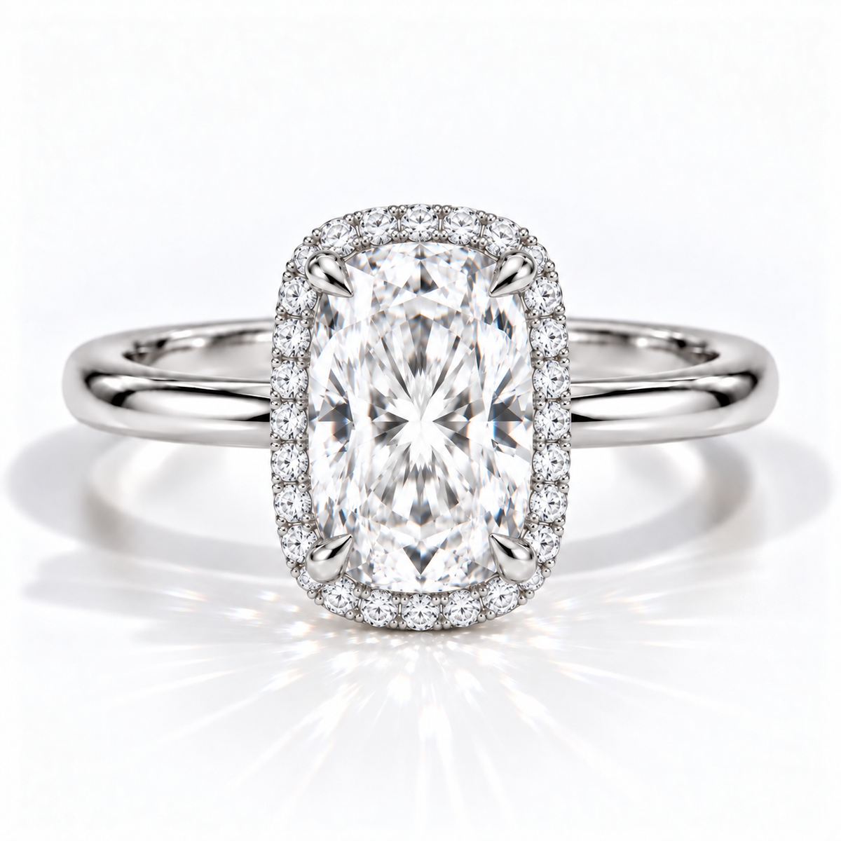 Cushion Halo-Verlobungsring aus Weißgold mit Labordiamant