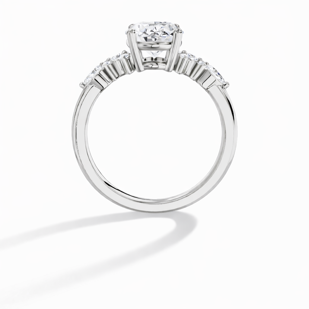 Floral - Oval Verlobungsring aus 14k Weißgold mit einem funkelnden, Laborgezüchteten Diamanten - handgefertigt & nachhaltig - von Labgrownlove