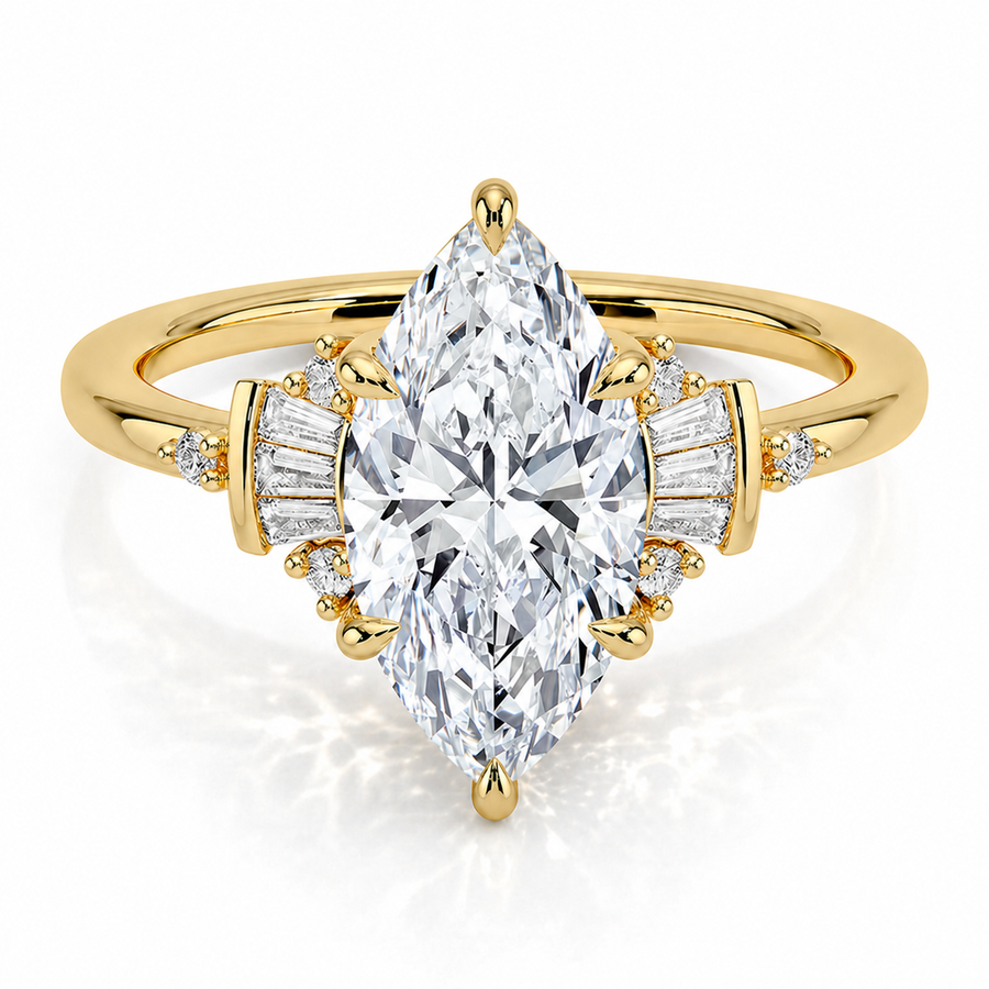 Marquise Cluster-Verlobungsring aus 14 Karat Gelbgold mit Labordiamant