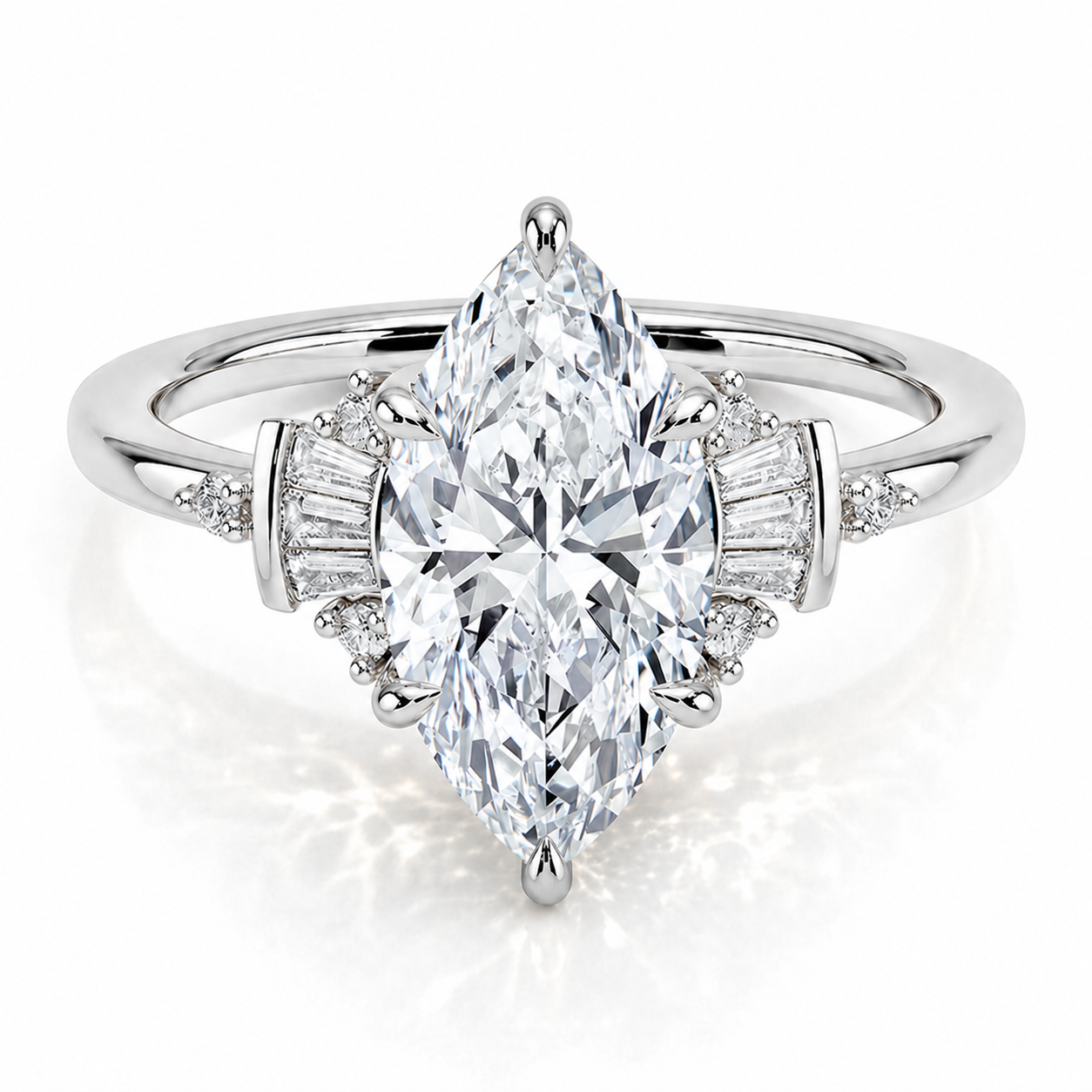 Alma Marquise Cluster Vintage Verlobungsring aus 14k Weißgold mit einem funkelnden, laborgezüchteten Diamanten – handgefertigt, nachhaltig, von Labgrownlove