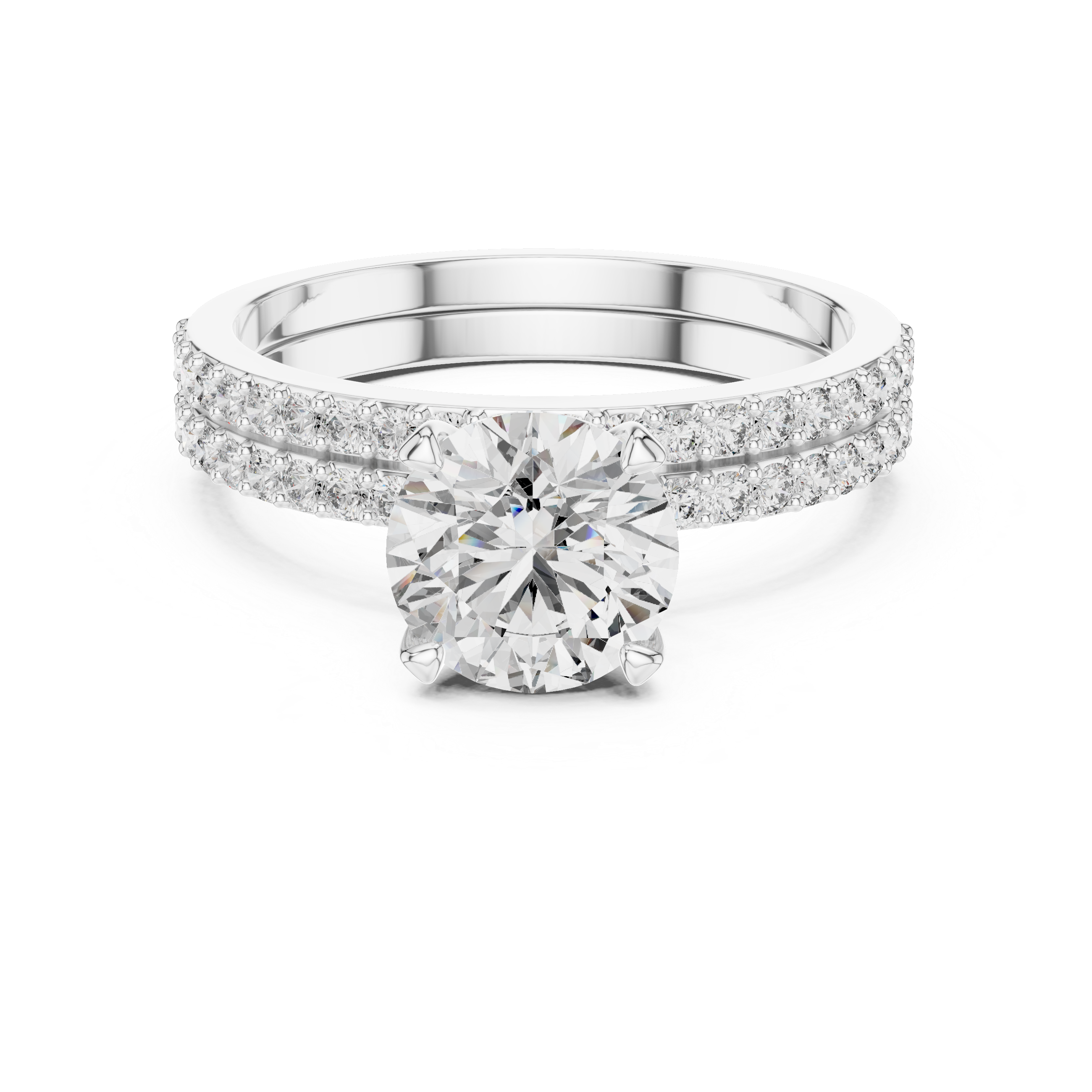 Diamond ring with clusters small diamonds in silver