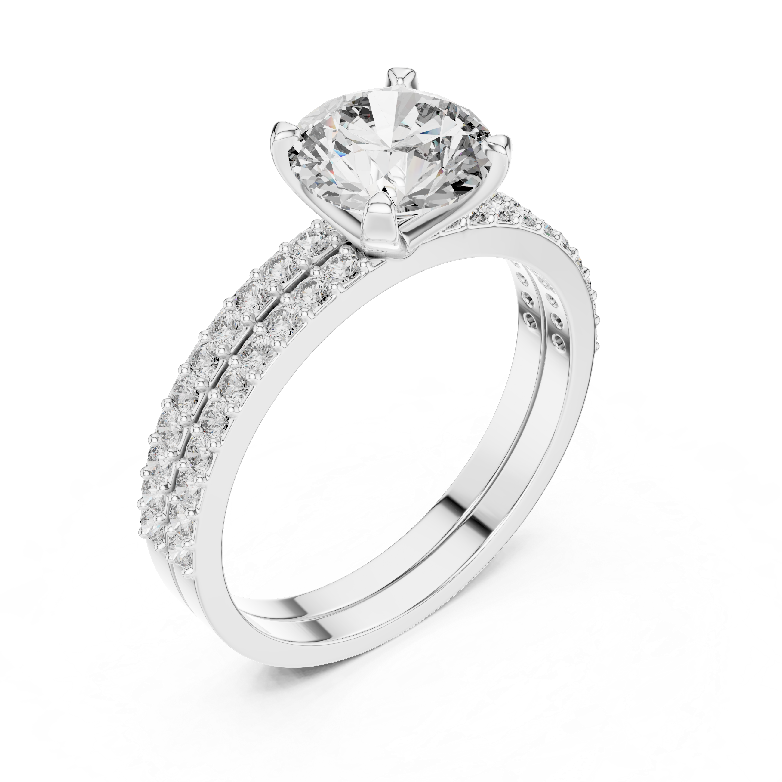 Diamond ring with clusters small diamonds in silver