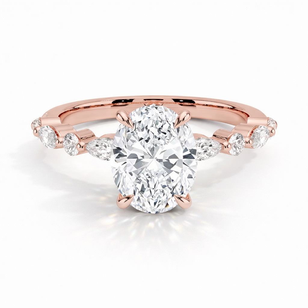 Chelsea - Oval Pavé Verlobungsring aus 14k Roségold mit einem funkelnden, laborgezüchteten Diamanten - handgefertigt & nachhaltig - von Labgrownlove