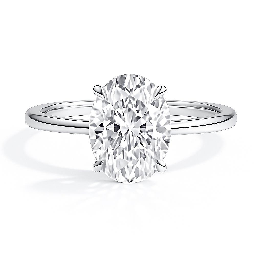 Lucy Oval Solitär hidden Halo Verlobungsring aus 14k Weißgold mit einem funkelnden, laborgezüchteten Diamanten – handgefertigt, nachhaltig, von Labgrownlove