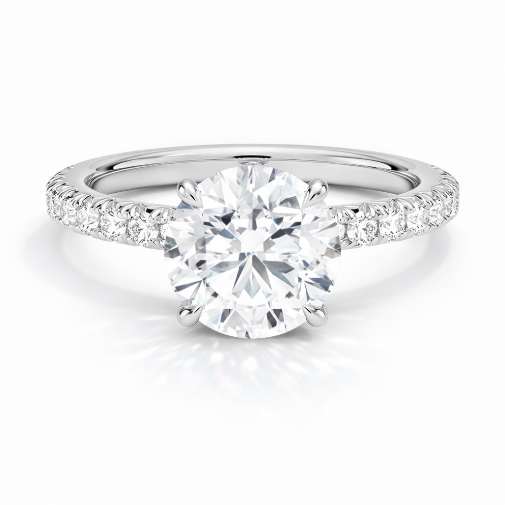 Lizzy - Rund Pavé Verlobungsring aus 14k Weißgold mit einem funkelnden Diamanten- laborgezüchtet, handgefertigt & nachhaltig - von Labgrownlove