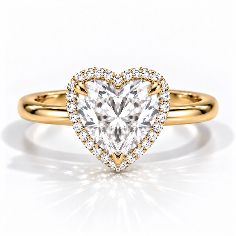 Herz Halo-Verlobungsring aus Gelbgold mit Labordiamant