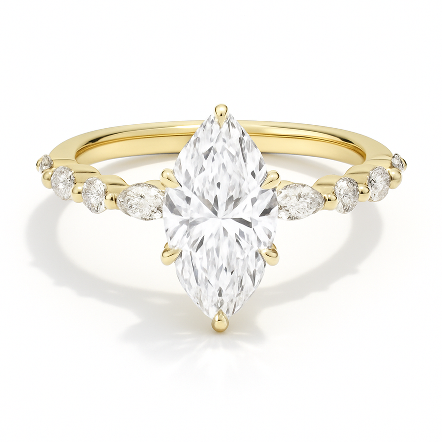 Marquise Verlobungsring aus Gelbgold mit Labordiamant