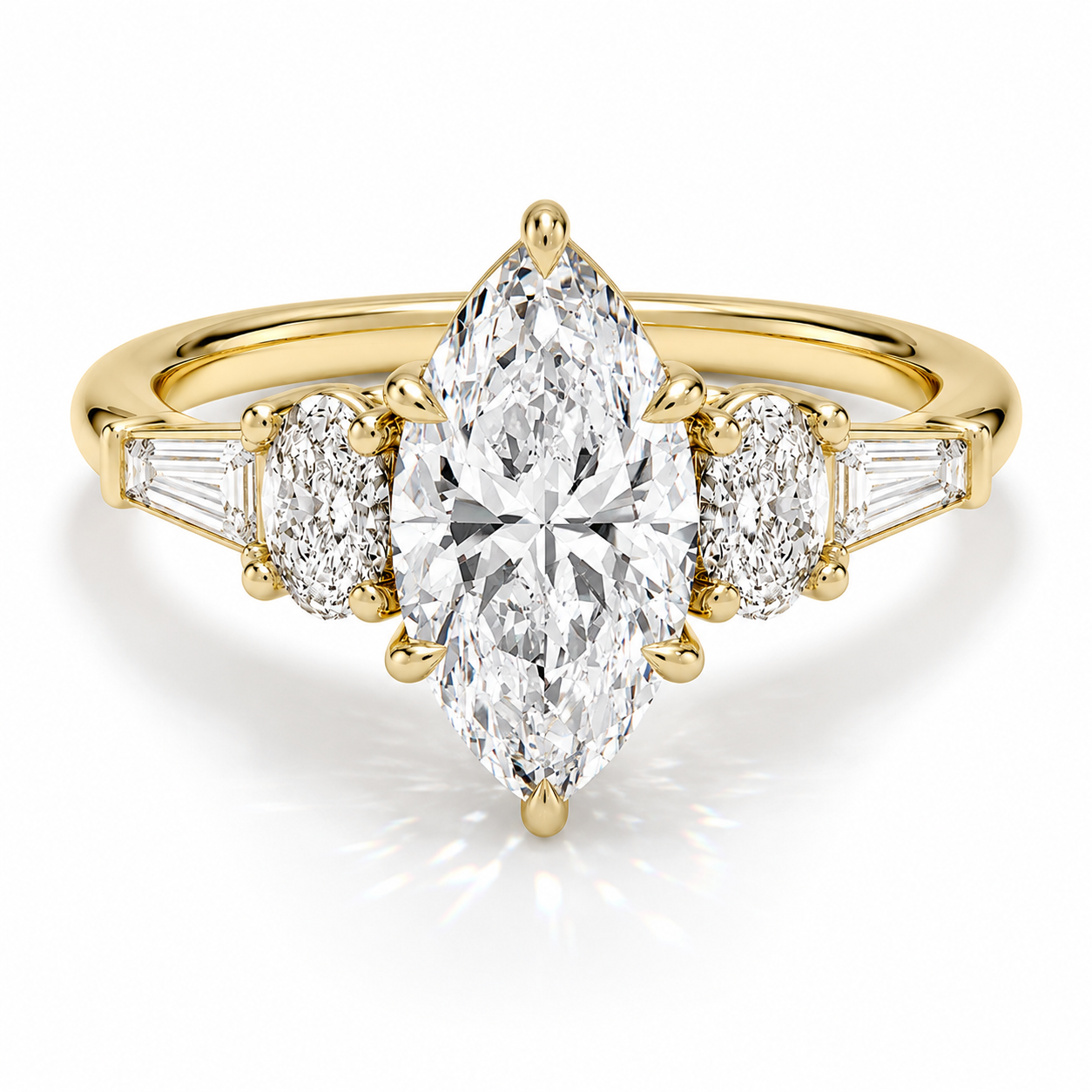 Livia - Marquise oval Baguette Laborgezüchteter Diamant Verlobungsring