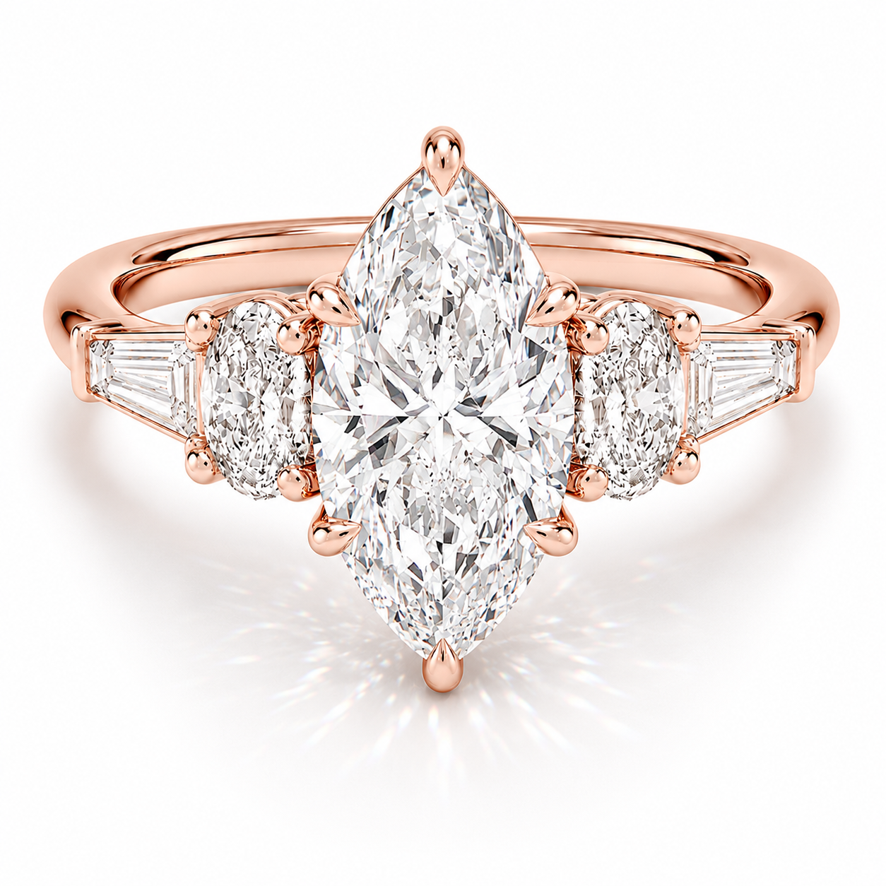 Livia - Marquise oval Baguette Laborgezüchteter Diamant Verlobungsring