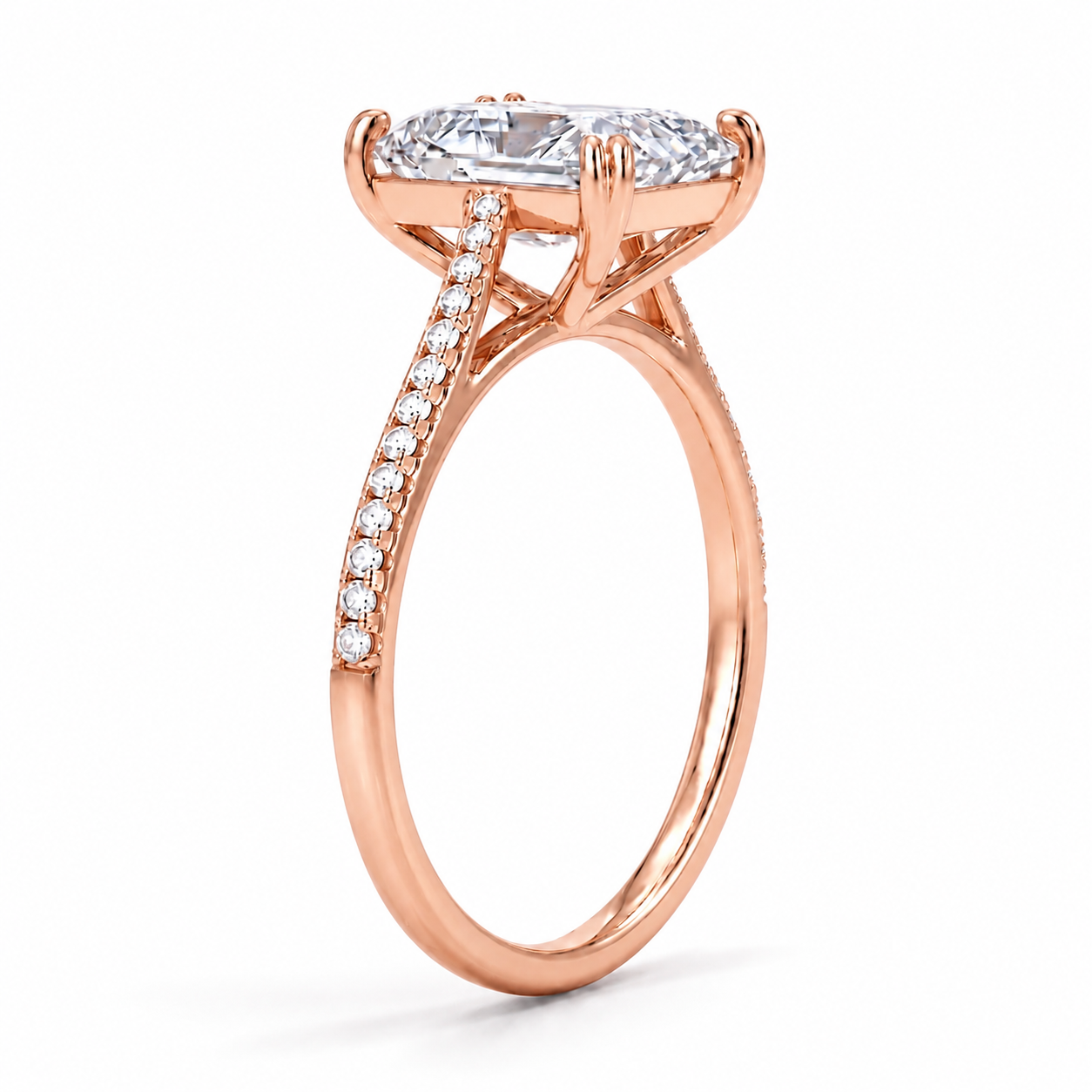 Alice - Radiant Pavé Cathedral Verlobungsring aus 14k Roségold mit einem funkelnden, Laborgezüchteten Diamanten - handgefertigt & nachhaltig - von Labgrownlove