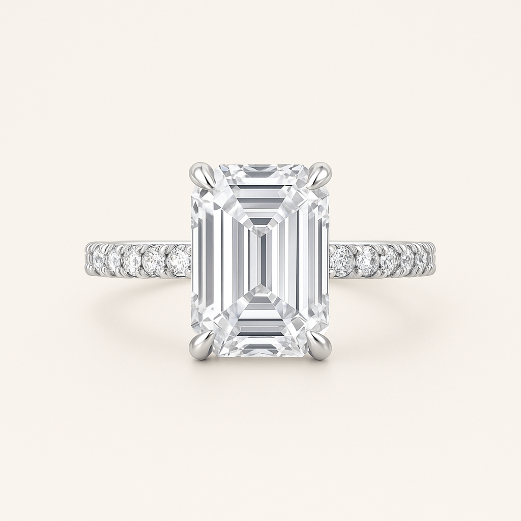 Shelly Verlobungsring – Emerald Cut Lab grown Diamant mit Seitendiamanten Ringe Lab Diamond Labgrownlove Handgefertigt