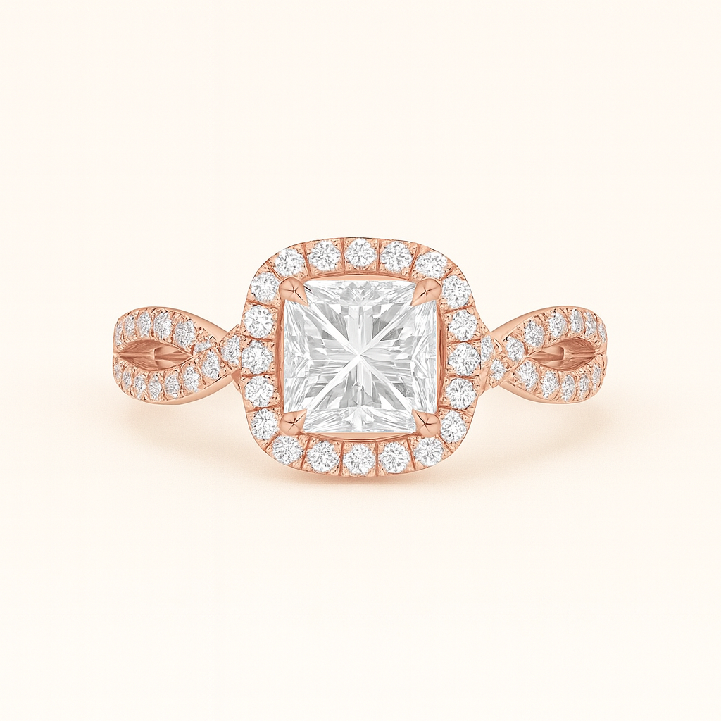 „Luna“ Halo Princess Lab grown Diamant Verlobungsring Ringe Lab Diamond Labgrownlove Handgefertigt Jetzt einkaufen rose