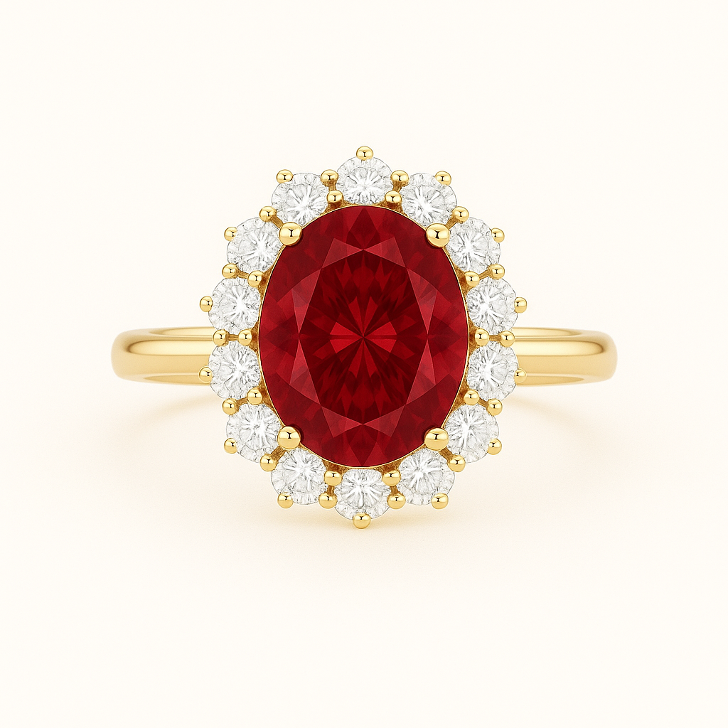 „Petunia“ Halo Brilliant Lab grown Diamant Ringe Lab Diamond Labgrownlove Handgefertigt Jetzt einkaufen oval rubinrot