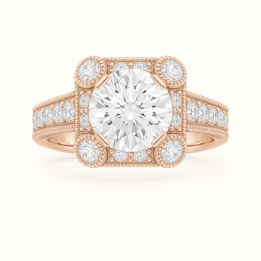 Runder Halo-Verlobungsring aus 14 Karat Roségold mit Labordiamant