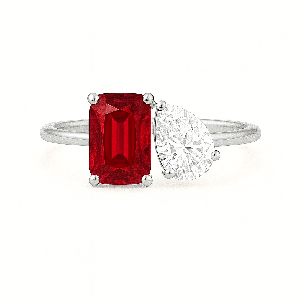„Ruby“ Tropfen/ Cushion Lab grown Diamant Ringe Lab Diamond Labgrownlove Handgefertigt Jetzt einkaufen zwei steine ring