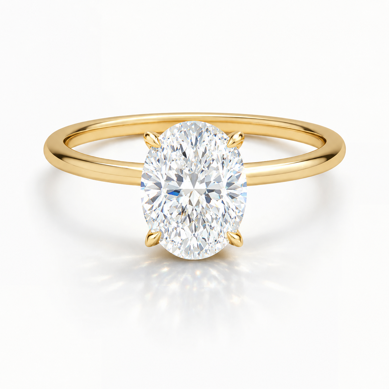 Stacy - Oval Solitär Verlobungsring aus 14k Gelbgold mit einem funkelnden, Tulpen Setting Natürlicher Diamant - handgefertigt & nachhaltig - von Labgrownlove