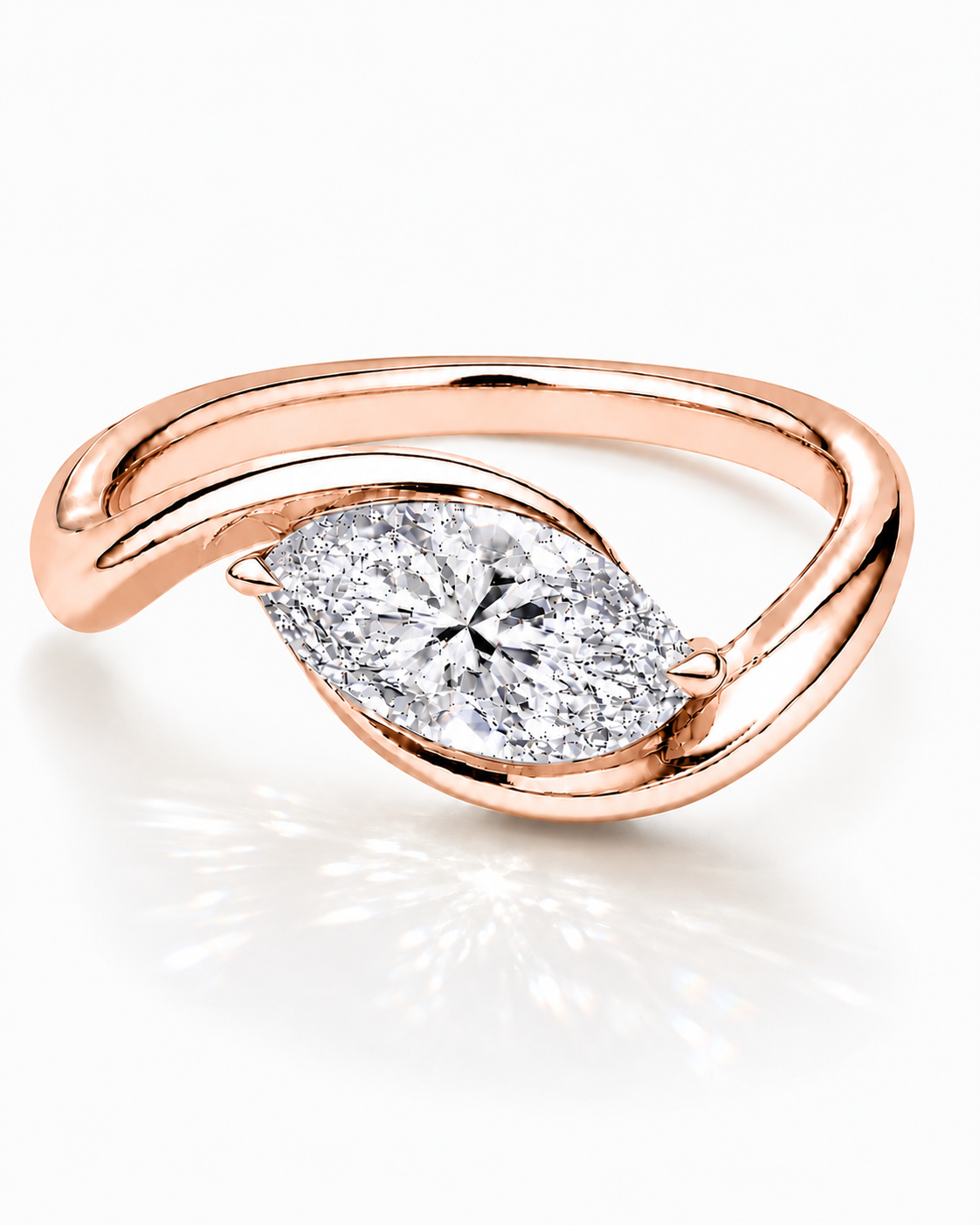 Melissa - Bypass Marquise-Verlobungsring aus 18k Roségold mit einem funkelnden, laborgezüchteten Diamanten - handgefertigt & nachhaltig - von Labgrownlove