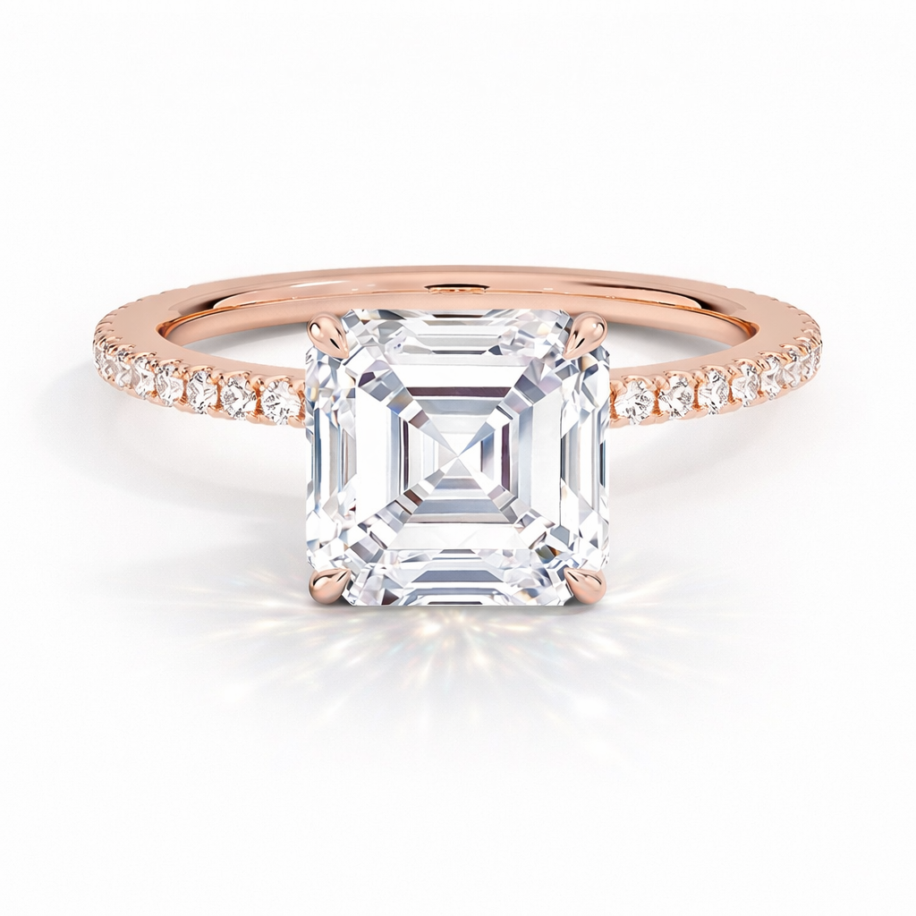 Taylor - Asscher Pavé Verlobungsring aus 14k Roségold mit einem funkelnden, laborgezüchteten Diamanten - handgefertigt & nachhaltig - von Labgrownlove