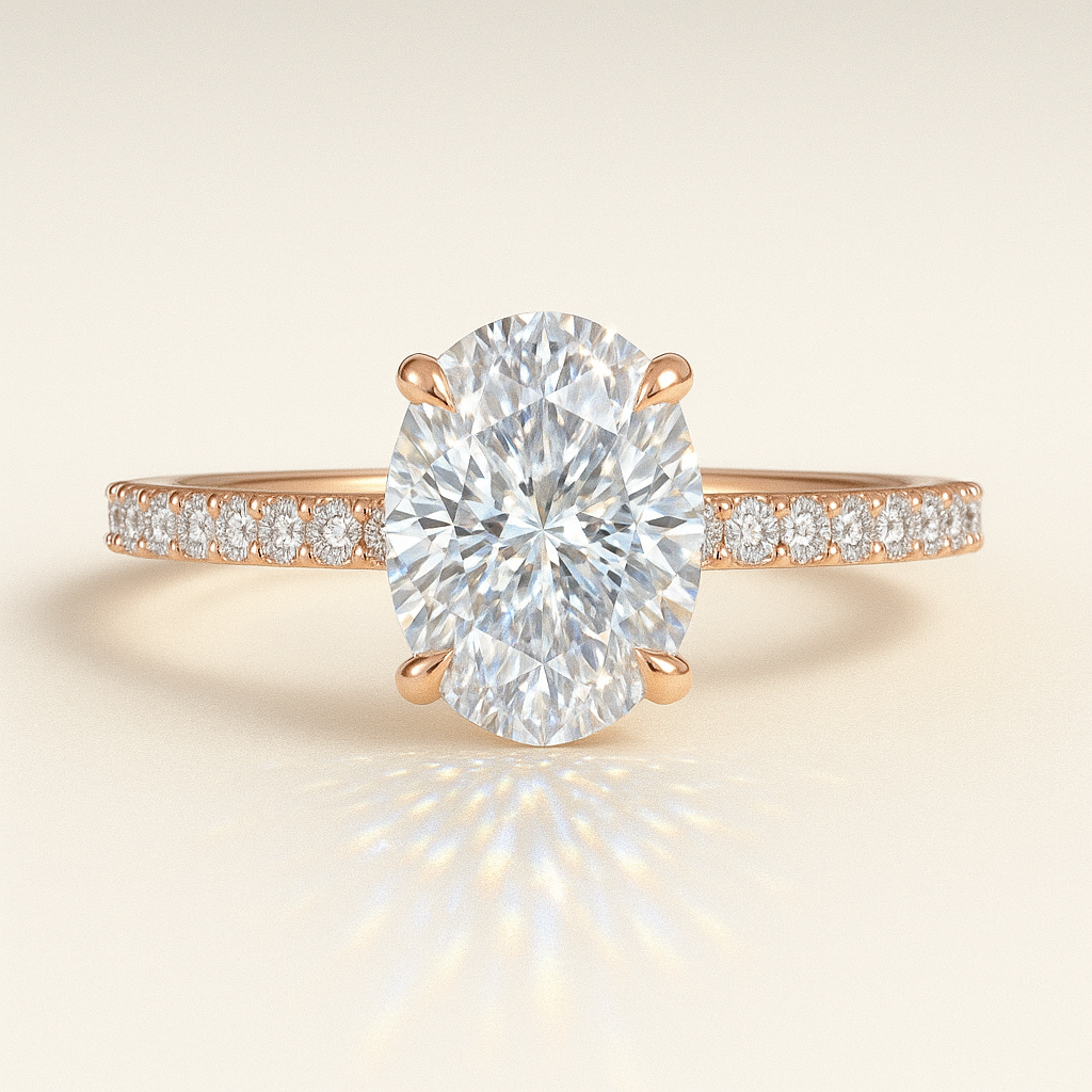 Scarlett – Oval Pavé hidden Halo Verlobungsring, Laborgezüchteter Diamant