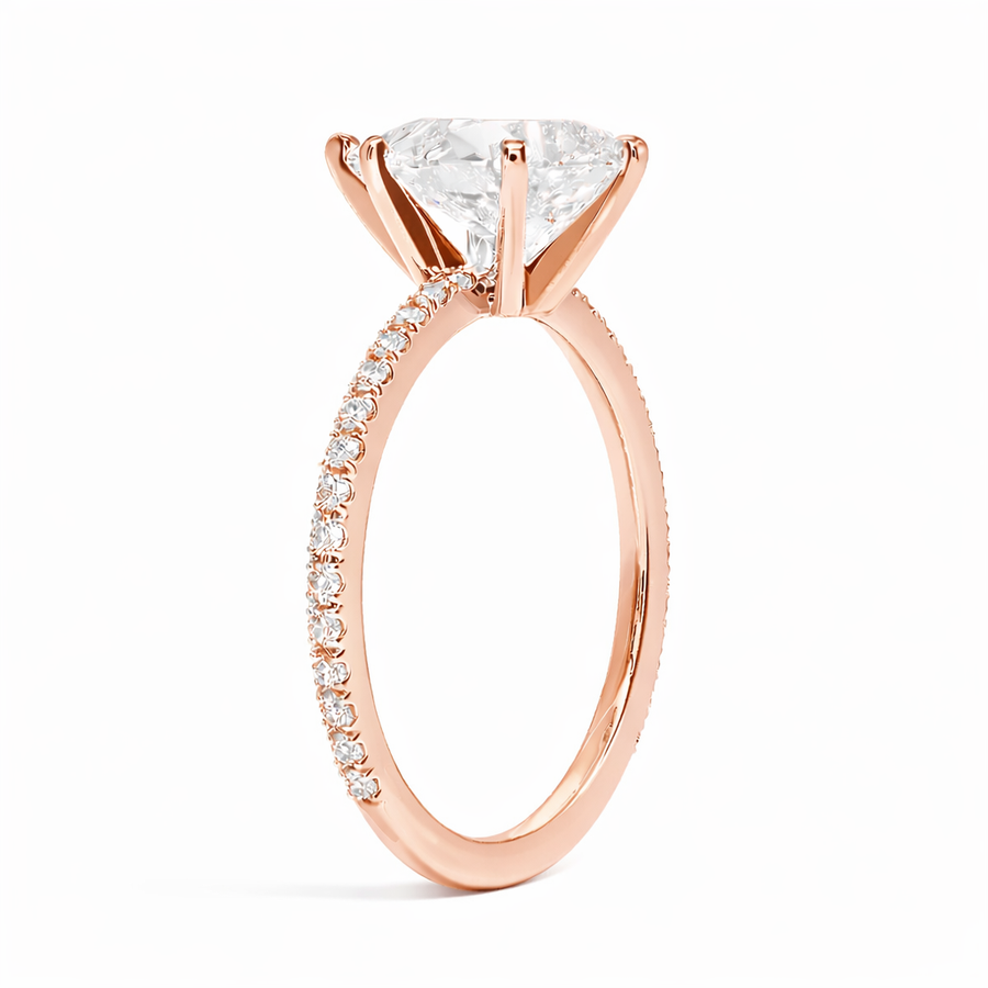 Seitenansicht: Verlobungsring aus 14 Karat Roségold mit Labordiamant