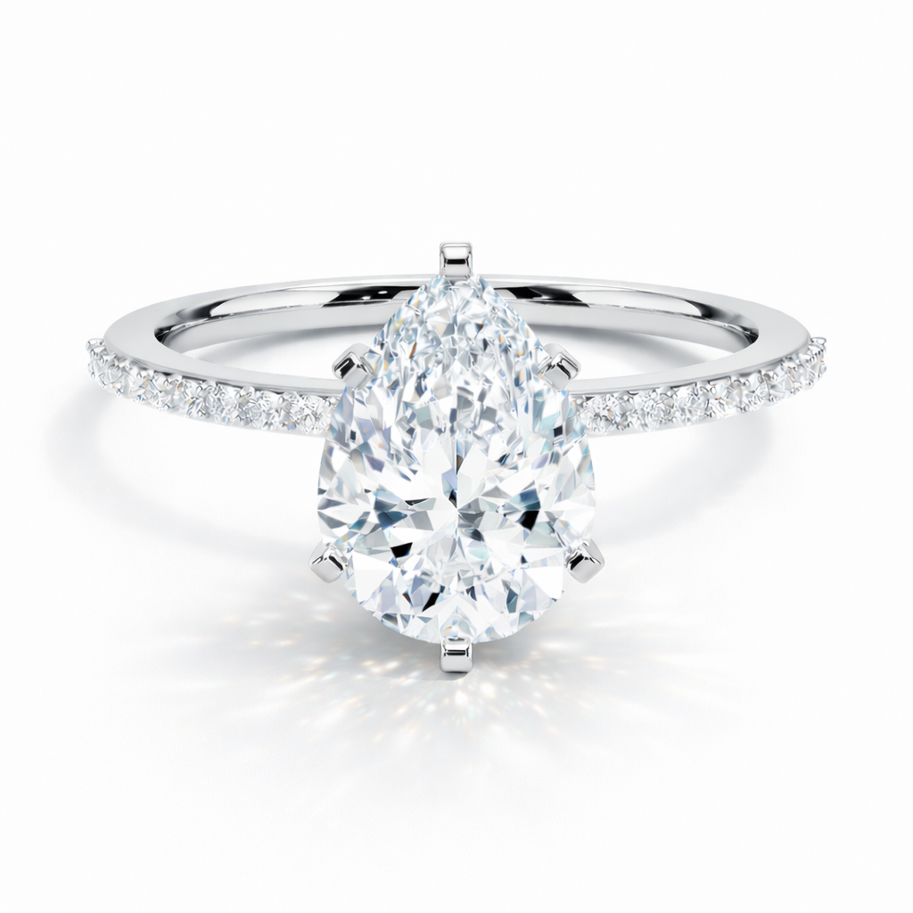 Abby Pear Cut Pavé Verlobungsring aus 14k Weißgold mit einem funkelnden, laborgezüchteten Diamanten – handgefertigt, nachhaltig, von Labgrownlove