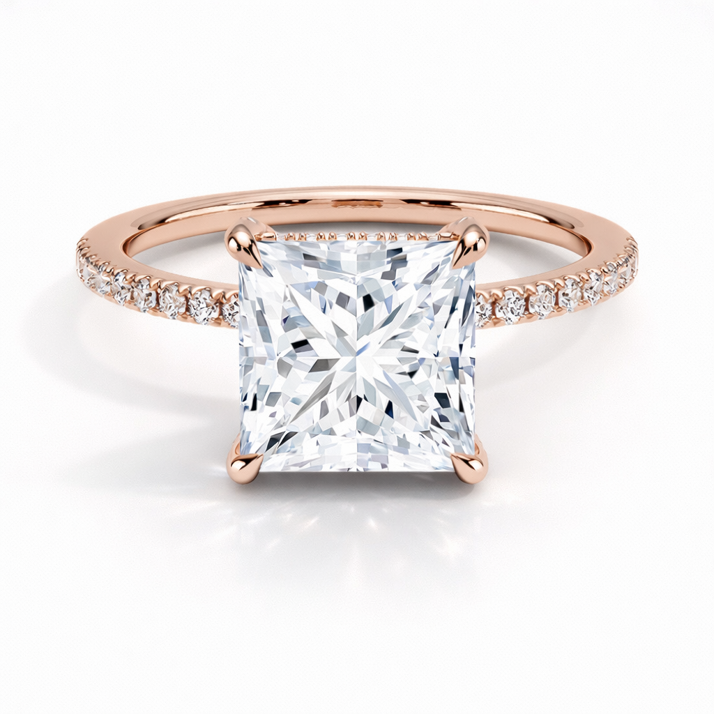Estelle - Princess Pavé Verlobungsring aus 14k Roségold mit einem funkelnden, laborgezüchteten Diamanten - handgefertigt & nachhaltig - von Labgrownlove